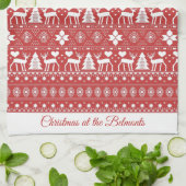 赤スカンジナビアの名パーソナライズされた前クリスマス キッチンタオル (折り畳み)