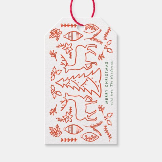 赤スカンジナビア様式クリスマス ギフトタグ (正面)