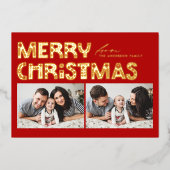 赤スカンジナビア2枚の写真クリスマス 箔シーズンカード (正面)