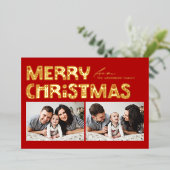 赤スカンジナビア2枚の写真クリスマス 箔シーズンカード (立ち正面)