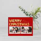 赤スカンジナビア2枚の写真クリスマス 箔シーズンポストカード (立ち正面)