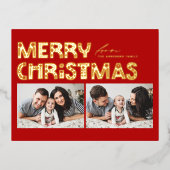 赤スカンジナビア2枚の写真クリスマス 箔シーズンポストカード (正面)