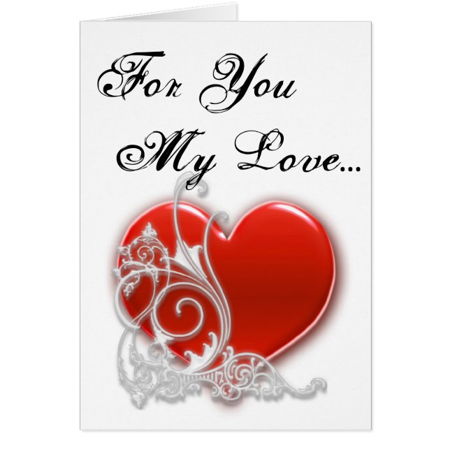 赤スクロールハートのためにあなた私の愛のバレンタインカード (正面)
