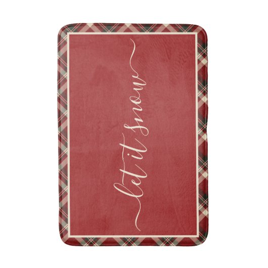 赤スコティッエレガントトの格子模様のヴィンテージクリスマス バスマット (正面縦)