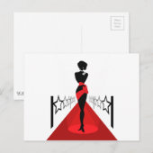 赤スタイリッシュいカーペットの上に星のついた女性のシルエット ポストカード (正面/裏面)