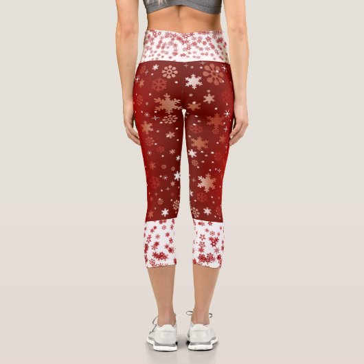 赤スタイリッシュいクリスマスの雪の結晶ホワイトコンフィカッコいい カプリレギンス (裏面)