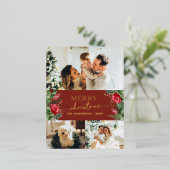 赤スタイリッシュい3光植物学メリークリスマス金ゴールド 箔シーズンポストカード (立ち正面)