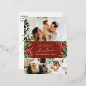 赤スタイリッシュい3光植物学メリークリスマス金ゴールド 箔シーズンポストカード (正面/裏面)
