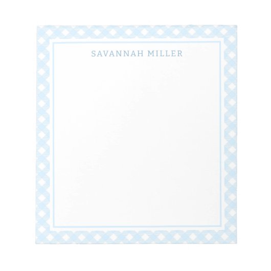 赤スタイリッシュちゃん青と白のギンガムパターン ノートパッド (正面)