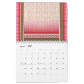 赤スタイリッシュとピンクの敷物で飾られはっきりしたた カレンダー (3月 2027)