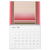 赤スタイリッシュとピンクの敷物で飾られはっきりしたた カレンダー (1月 2027)