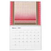 赤スタイリッシュとピンクの敷物で飾られはっきりしたた カレンダー (2月 2027)