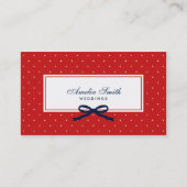 赤スタイリッシュと白の水玉模様ブルーリボン 名刺 (正面)