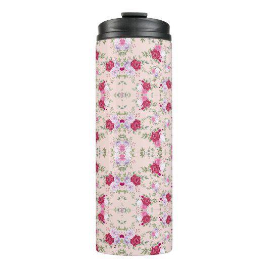 赤スタイリッシュと紫のフローラプリントオン赤面ピンク タンブラー (正面)