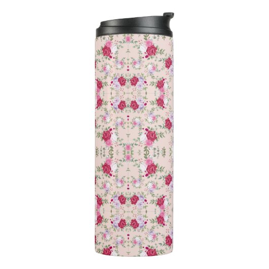 赤スタイリッシュと紫のフローラプリントオン赤面ピンク タンブラー (回転左)