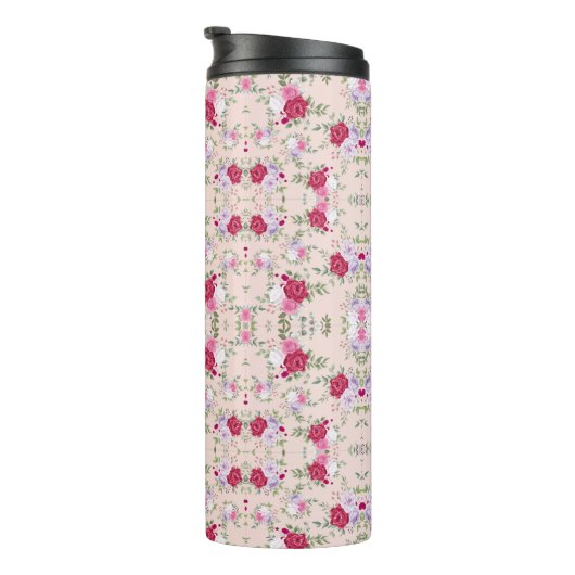 赤スタイリッシュと紫のフローラプリントオン赤面ピンク タンブラー (回転右)