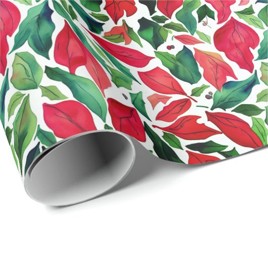 赤スタイリッシュと緑の葉クリスマスの水の色 ラッピングペーパー (ロールコーナー)