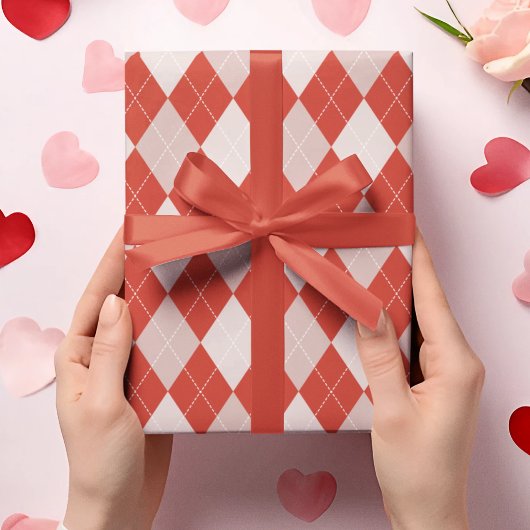 赤スタイリッシュと赤面ピンク大パタアーガイルーン ラッピングペーパー