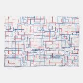 赤スタイリッシュと青のパターン キッチンタオル (横)