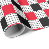 赤スタイリッシュと黒のモダン市松模様に ラッピングペーパー (ロールコーナー)