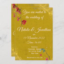 赤スタイリッシュエレガントと金ゴールド 招待状