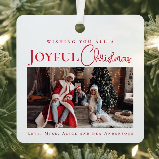 赤スタイリッシュエレガントメリーのクリスマス家族の写真 メタルオーナメント