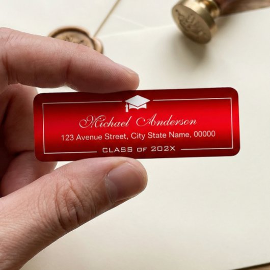 赤スタイリッシュグラデーション卒業 ラベル