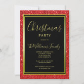 赤スタイリッシュグリッター、金ゴールド枠クリスマスパーティー 招待状 (正面)