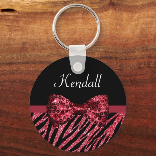 赤スタイリッシュゼブラ印フェイク刷グリッツ弓 キーホルダー (正面)