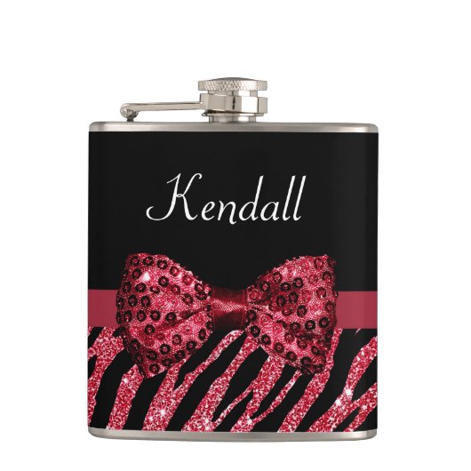 赤スタイリッシュゼブラ印フェイク刷グリッツ弓 フラスク (正面)