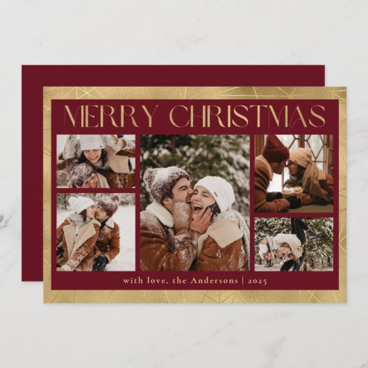 赤スタイリッシュタイポグラフィフォトコラージクリスマス シーズンカード (正面/裏面)