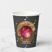 赤スタイリッシュディスコボール卒業パーティー 紙コップ (裏面)