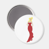 赤スタイリッシュドレスの女性 マグネット (正面/裏面)