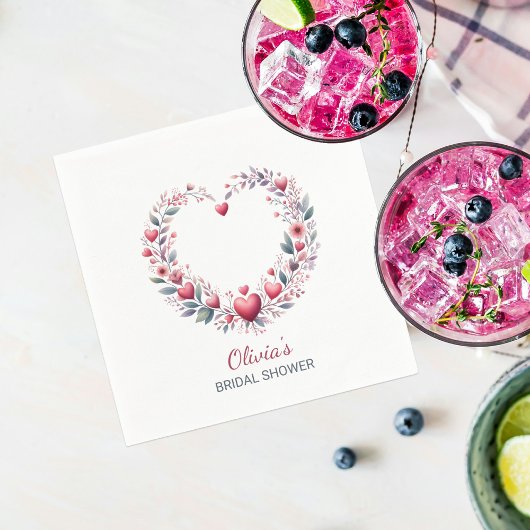 赤スタイリッシュフローラハートブライダルシャワー スタンダードカクテルナプキン