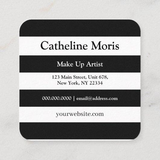 赤スタイリッシュフローラ白黒ストライプメイク  スクエア名刺 (裏面)