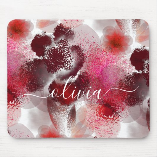 赤スタイリッシュフローラ署名モノグラム マウスパッド (正面)