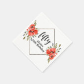 赤スタイリッシュポピーフローラ50誕生日 スタンダードカクテルナプキン (角)