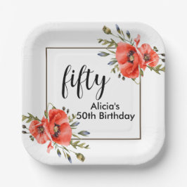 赤スタイリッシュポピーフローラ50誕生日 ペーパープレート