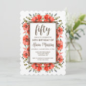 赤スタイリッシュポピーフローラ50誕生日 招待状 (スタンド正面)
