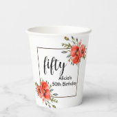 赤スタイリッシュポピーフローラ50誕生日 紙コップ (裏面)