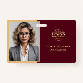 赤スタイリッシュミニマル会社従業員写真ID バッジ