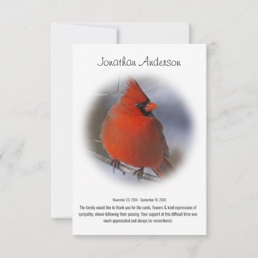 赤スタイリッシュミニマル(鳥)ショウジョウコウカンチョウ葬儀 サンキューカード (正面)