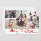 赤スタイリッシュメリークリスマス5写真コラージュ シーズンカード (正面)