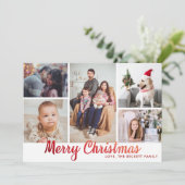 赤スタイリッシュメリークリスマス5写真コラージュ シーズンカード (スタンド正面)