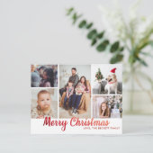 赤スタイリッシュメリークリスマス5写真コラージュ シーズンポストカード (スタンド正面)