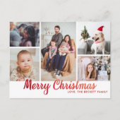 赤スタイリッシュメリークリスマス5写真コラージュ シーズンポストカード (正面)