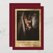 赤スタイリッシュモダンと金ゴールドクリスマスの家族の写真 シーズンカード (正面/裏面)