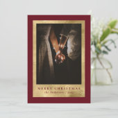 赤スタイリッシュモダンと金ゴールドクリスマスの家族の写真 シーズンカード (スタンド正面)