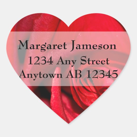 赤スタイリッシュローズ結婚差出人住所ラベル ハートシール (正面)