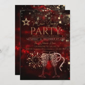 赤スタイリッシュ新年パーティの招待状 招待状 (正面/裏面)
